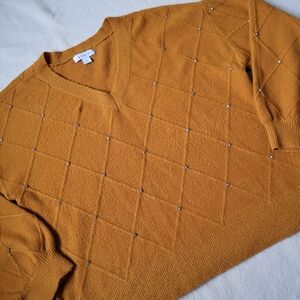 Rhinestone Long-sleeved Pullover Sweater Women's Size XL Mustard Yellow Oakar